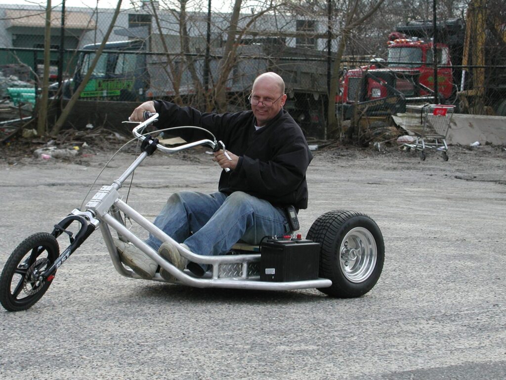 Pete Burke on the trike, 2004