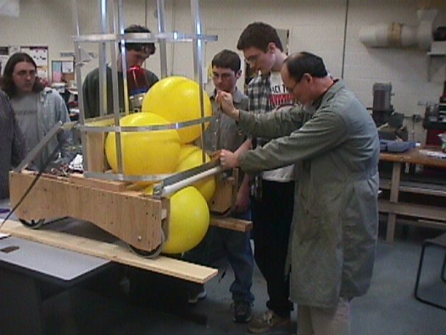 Sully Chen with students and the 2000 robot
