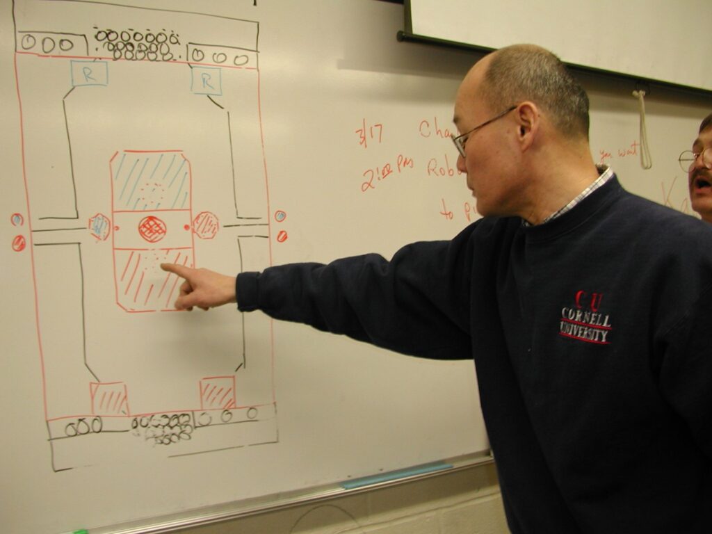 Sully Chen explaining strategy at the whiteboard, 2004