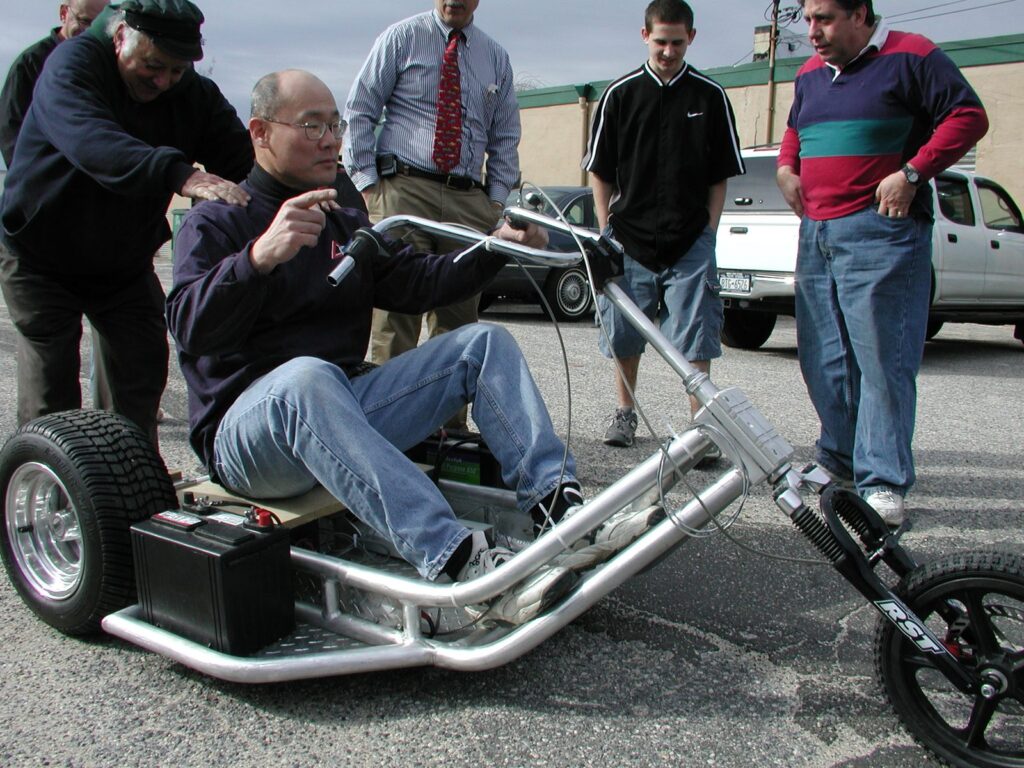 Sully Chen trying out the trike, 2004