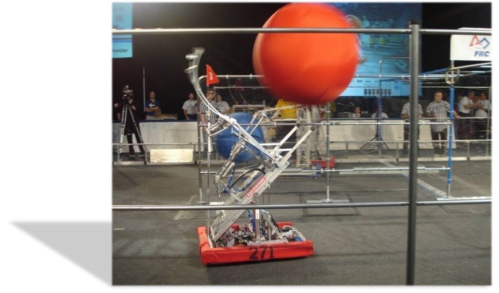 Team 271 2008 robot Molly holding a trackball